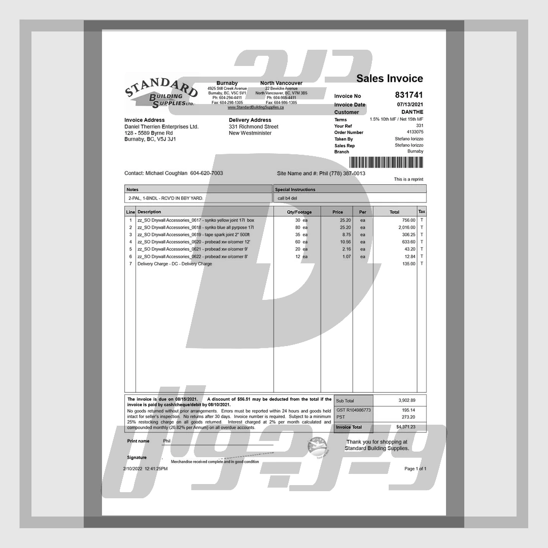 فایل لایه باز فاکتور فروش استاندارد بیلدینگ سامپلایز کانادا (PDF + Word کاملاً قابل ویرایش)