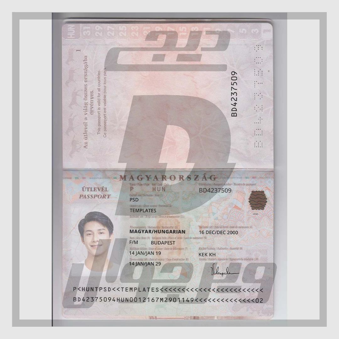 قالب پاسپورت مجارستان لایه‌باز فتوشاپ (PSD) — کاملاً قابل ویرایش