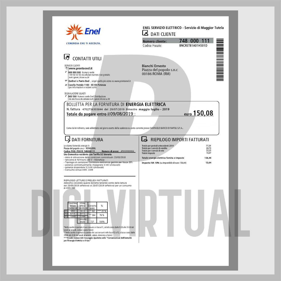 Italian Enel Energia sähkölasku (V2) — täysin muokattava PSD-pohja