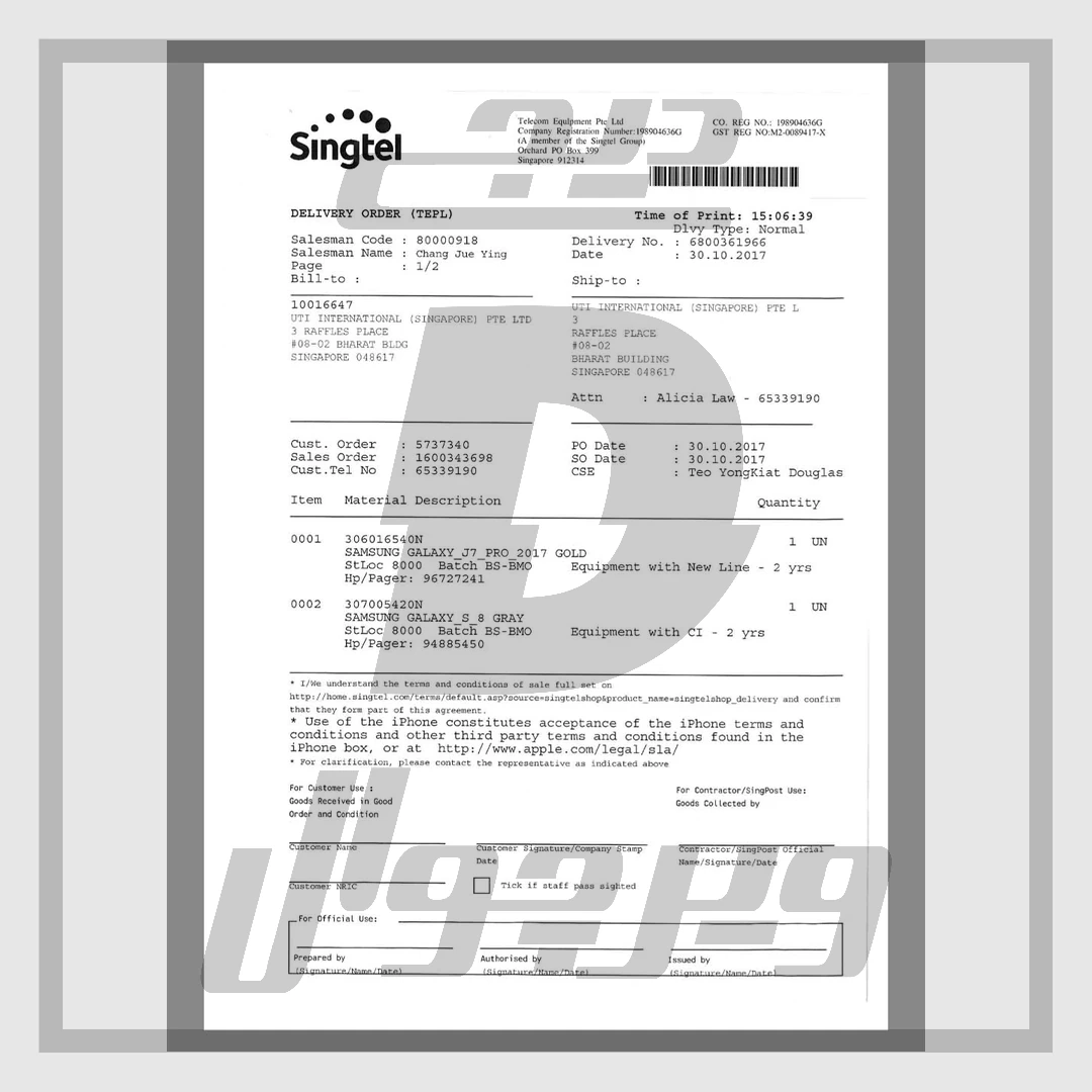 فایل لایه باز فاکتور Singtel سنگاپور (PDF کاملاً قابل ویرایش)