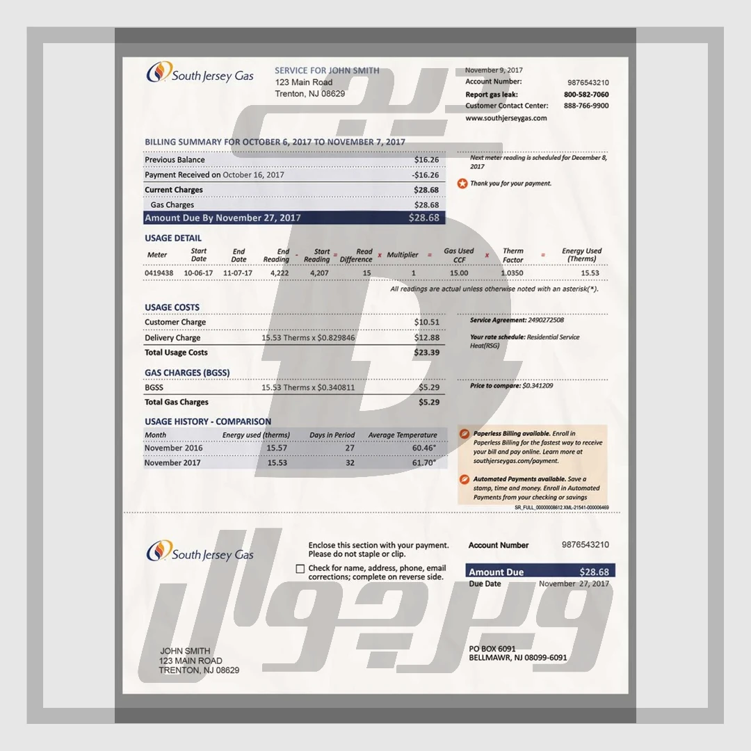 قبض گاز South Jersey Gas ایالت نیوجرسی آمریکا — فایل لایه باز قابل ویرایش