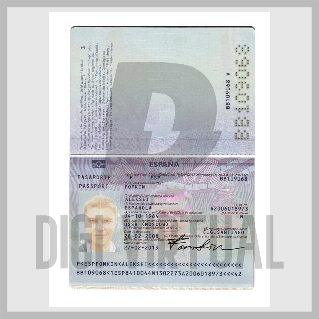 Spain passport PSD template version V1 (older generation) - editable Photoshop file with fonts included
