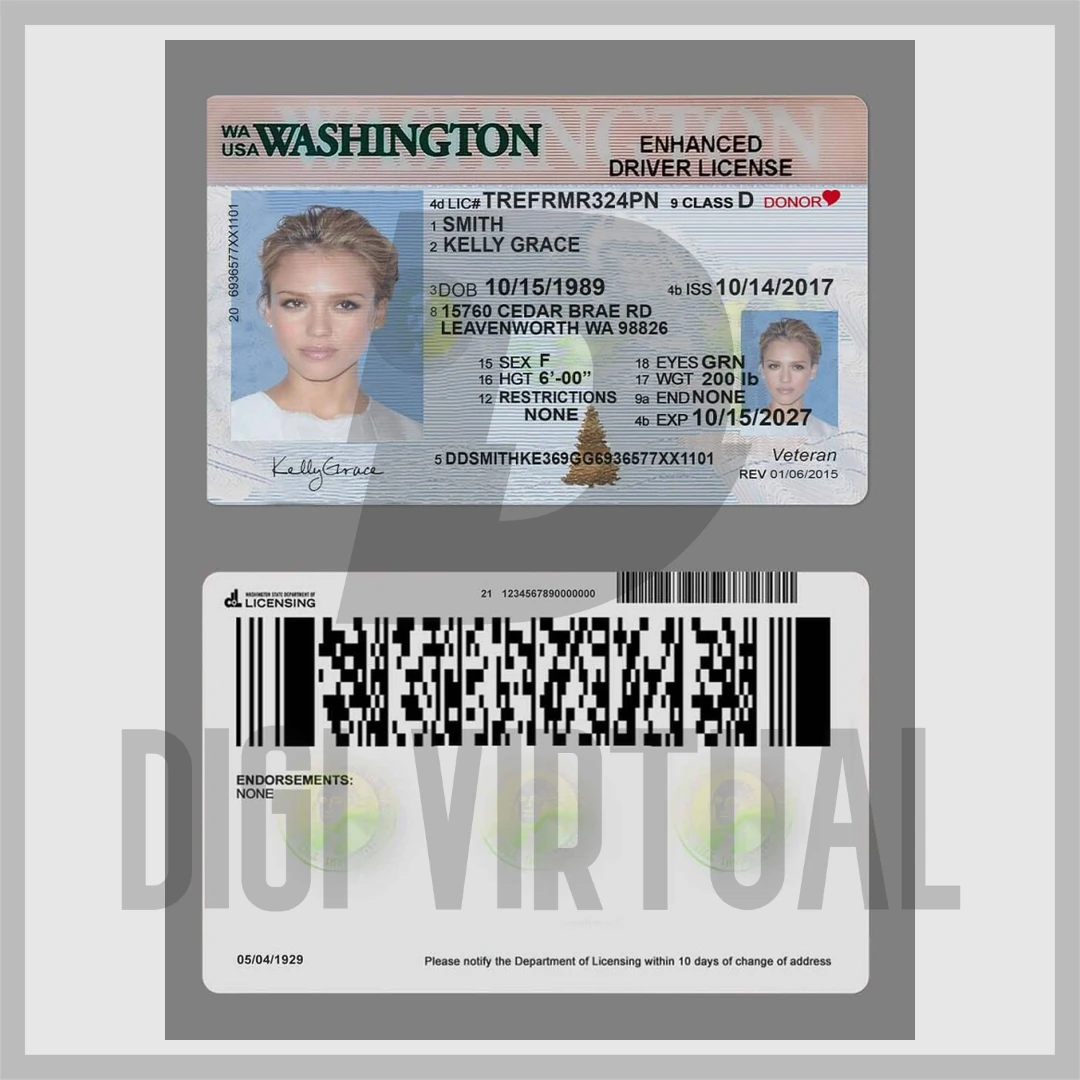 Az USA Washington állami vezetői engedélyének PSD sablonja