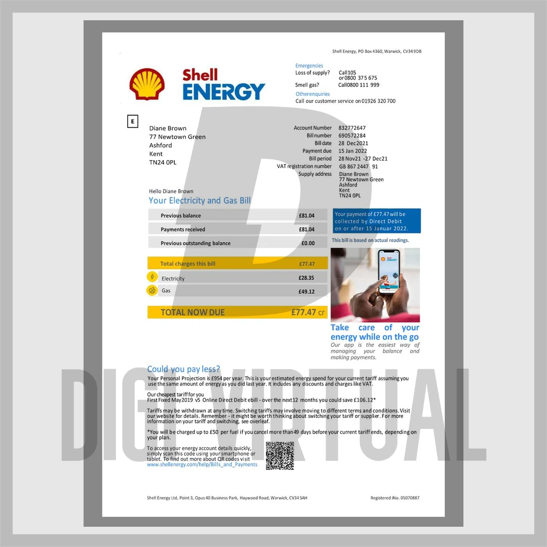 Template ng energy bill ng Shell Energy UK — nae-edit na PDF