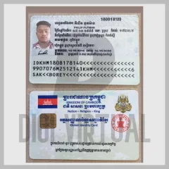 Cambodia ID card V1 PSD template - front and back of the Cambodian identity residence card with signature, chip and MRZ lines