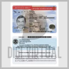 Szablon PSD amerykańskiej karty Employment Authorization Card (V2) — w pełni edytowalna karta pracy