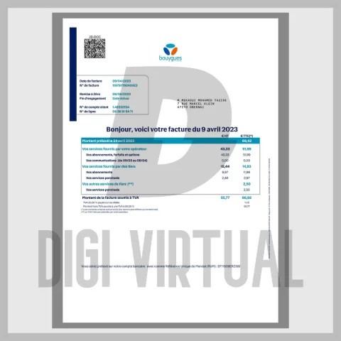 France Bouygues Utility Bill PDF Template