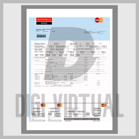 Argentina Supervielle Bankopgørelse — redigerbar PDF-skabelon (2 sider)